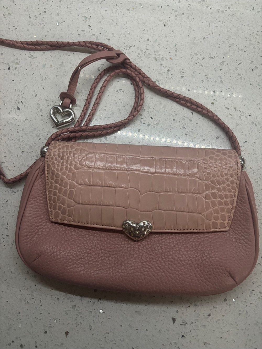 Brighton Blush Pink Croc-Texture & Pebbled Leather Crossbody